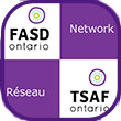 Petite icone avec le logo fu site TSAF Ontario sur fond blanc et le mot réseau sur fond violet en echiquier